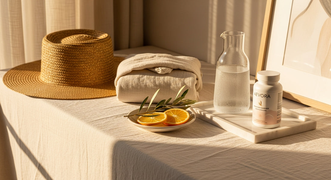 AEVORA collagen and Evening Recovery — best supplements for beach vacation ritual