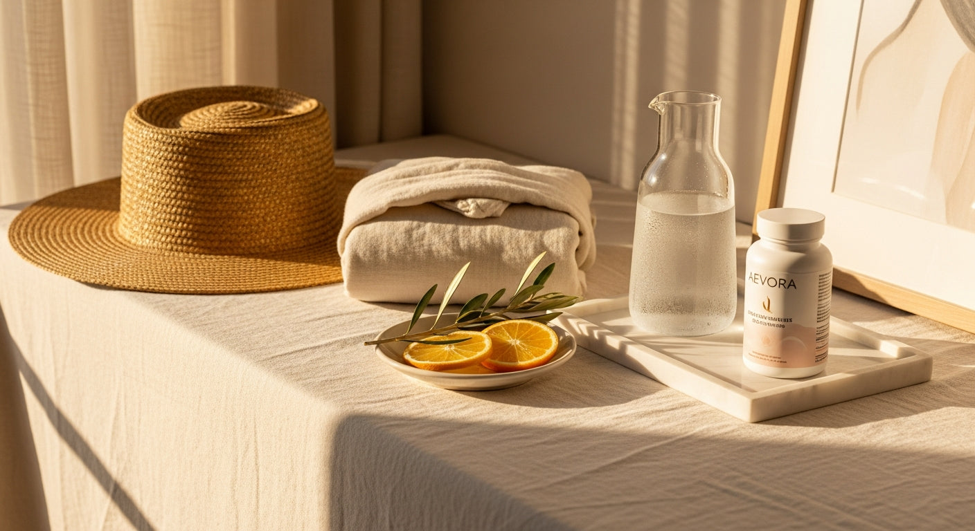 AEVORA collagen and Evening Recovery — best supplements for beach vacation ritual