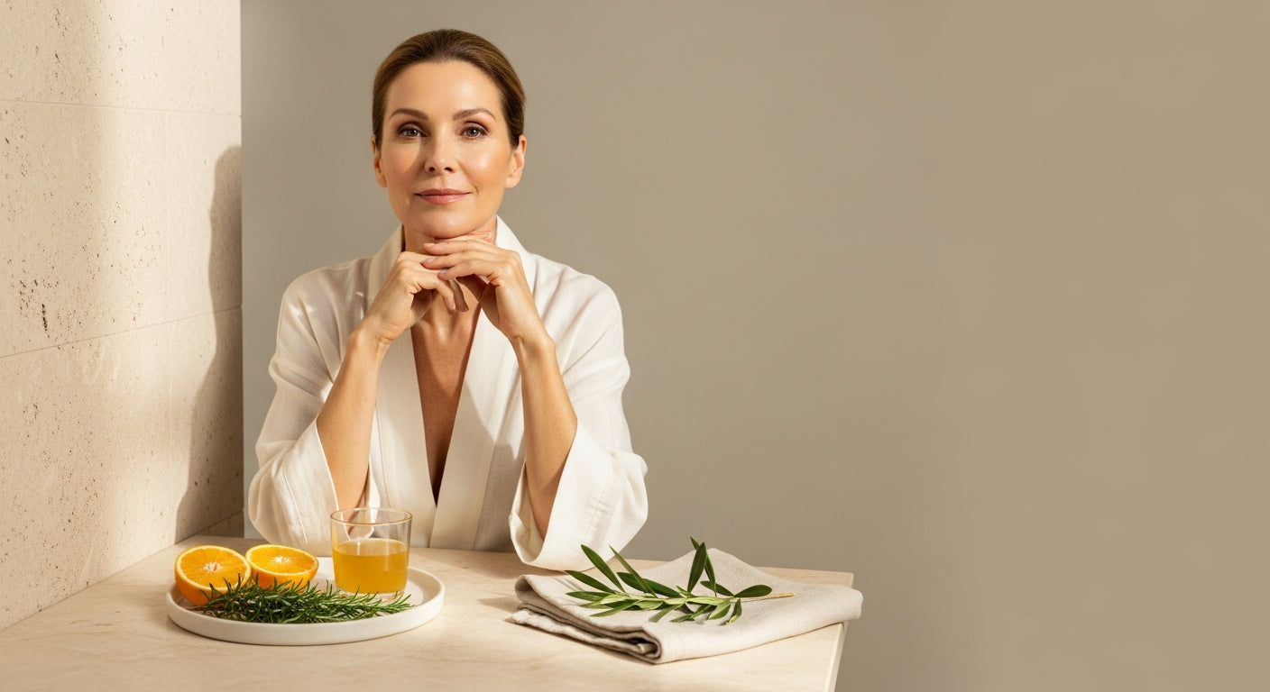 Woman applying collagen supplement ritual for sagging neck skin and elasticity