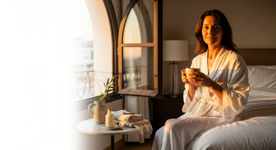 Supplements for jet lag recovery laid out as a travel ritual for circadian reset