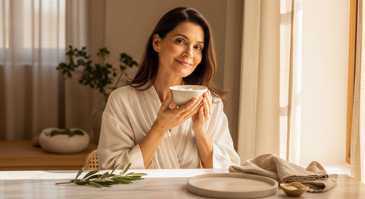 Woman applying eye renewal gel — supplements for summer eye puffiness protocol