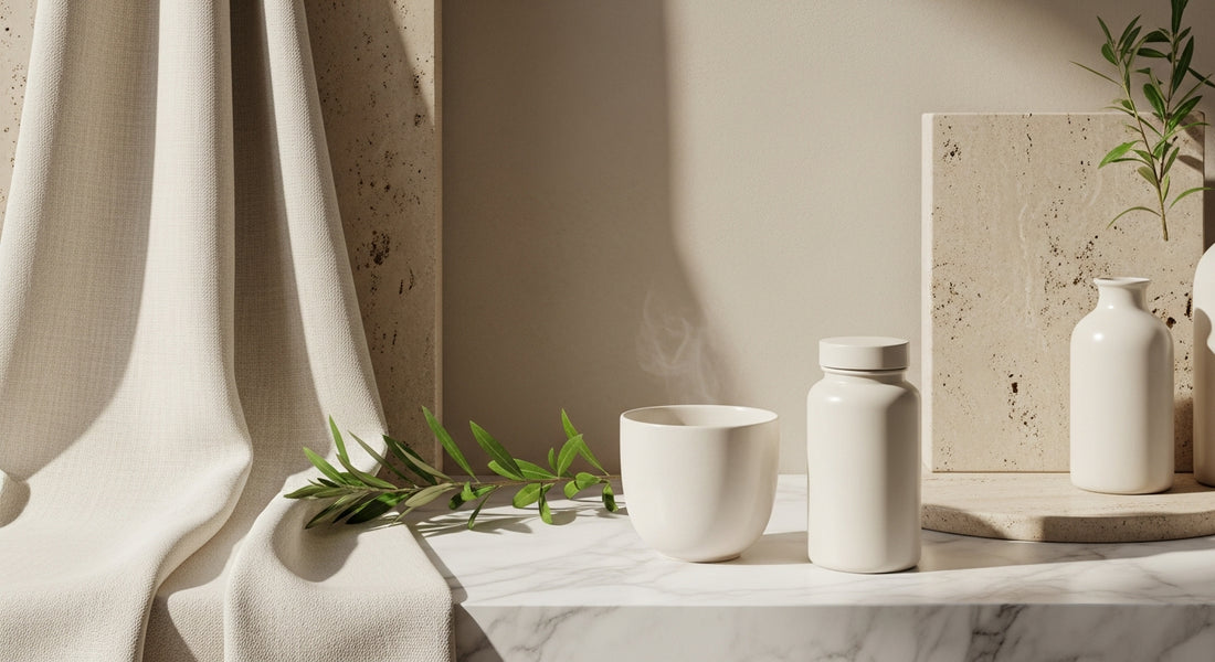 Evening supplements for menopause night sweats on calm bedside table