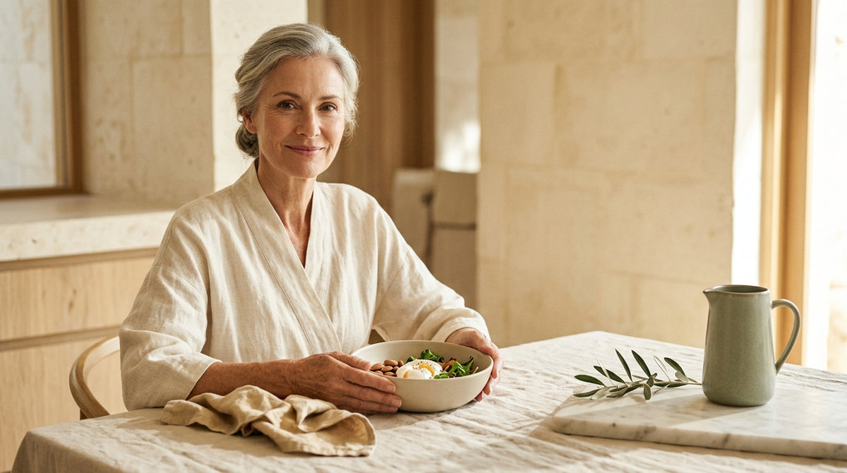 Woman over 50 taking collagen supplements for sarcopenia and muscle preservation