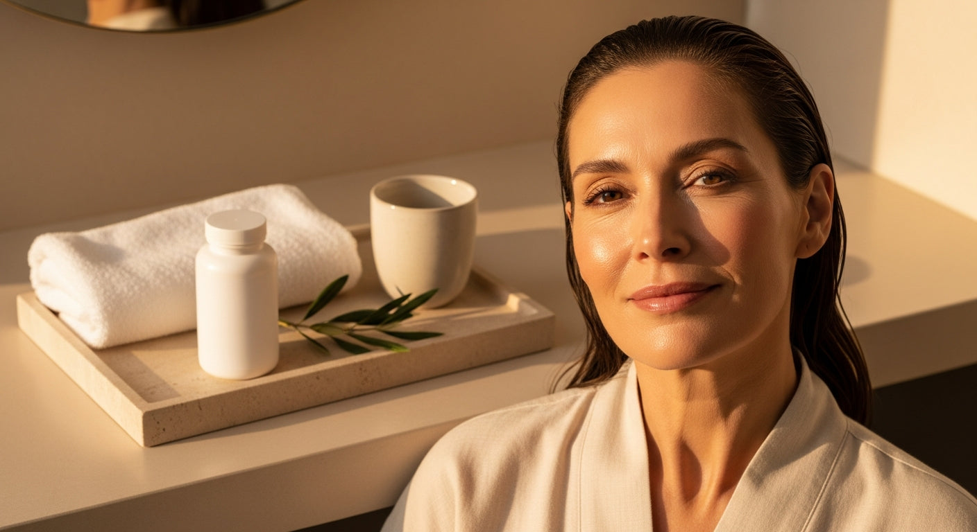 AEVORA post-swim beauty recovery ritual with collagen support