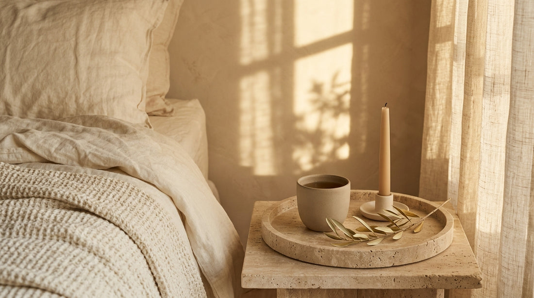 Warm autumn light on evening supplement ritual for equinox circadian shift support