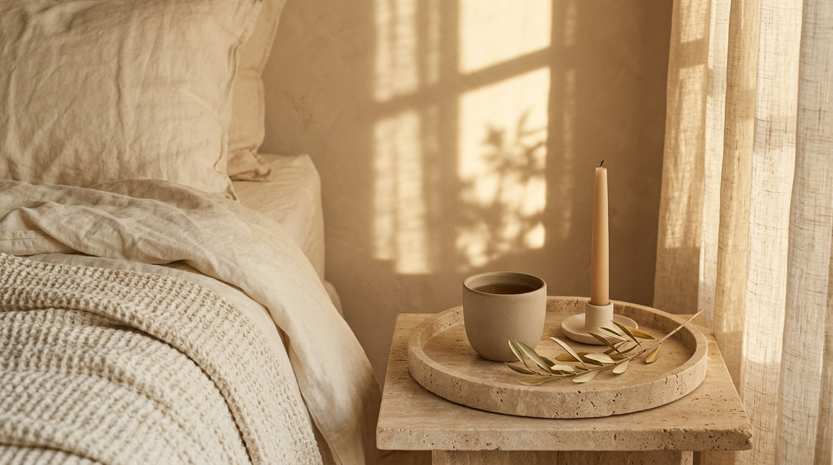 Warm autumn light on evening supplement ritual for equinox circadian shift support
