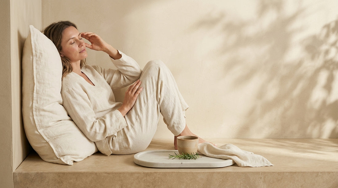 AEVORA supplements for tension headaches: magnesium and collagen on evening ritual tray