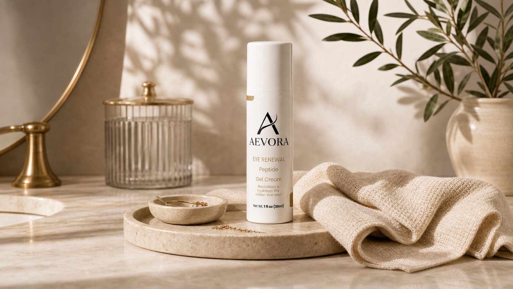 AEVORA Beauty Renewal product in a warm daily beauty ritual setting